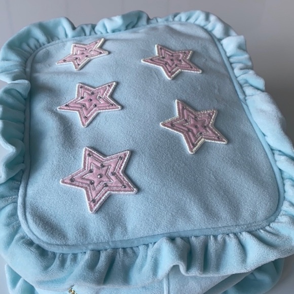 💜💙 Stoney Clover Lane Pre-Sewn Ruffle Stars Large Velvet Pouch Bag Cloud $193 - Picture 1 of 5